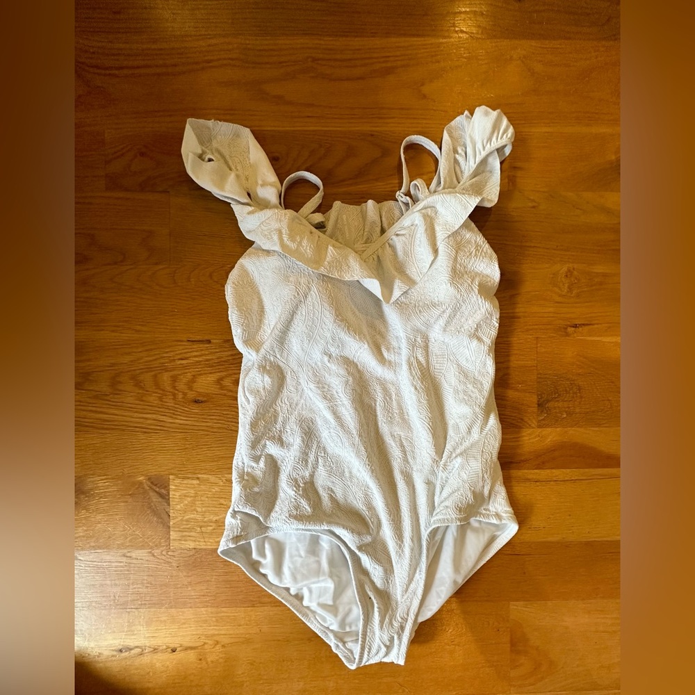 Land End white off the shoulder swimsuit size 12